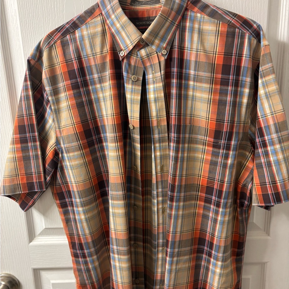 Nordstrom Men's Plaid Shirt - Orange and Blue